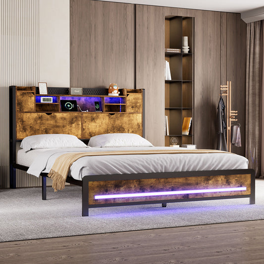 Cozy Double Bed Frame Storage Headboard Industrial  Sleek Modern Look