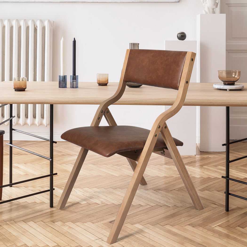 Stylish 4x Dining Chairs Foldable PU Tan  Adjustable Height