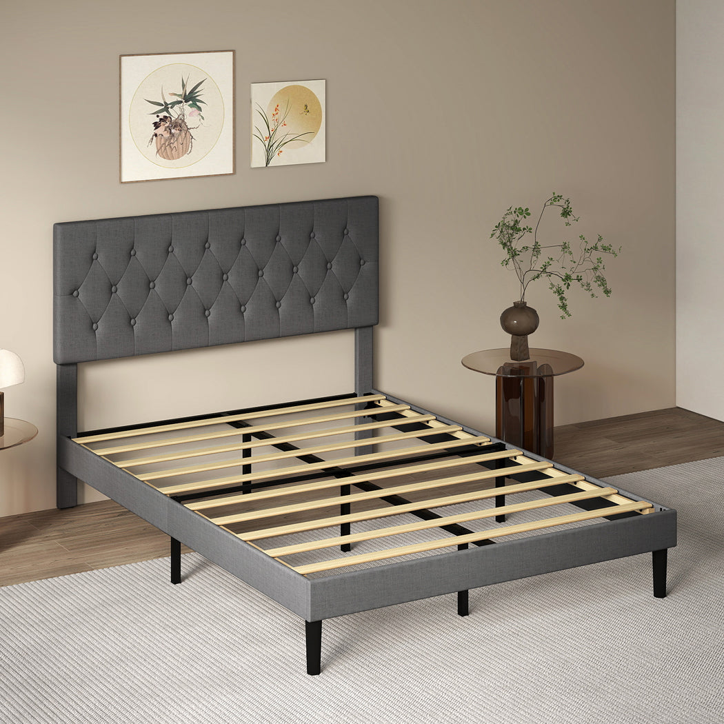 Grey Upholstered Bed Frame Queen 203.5x155x103cm