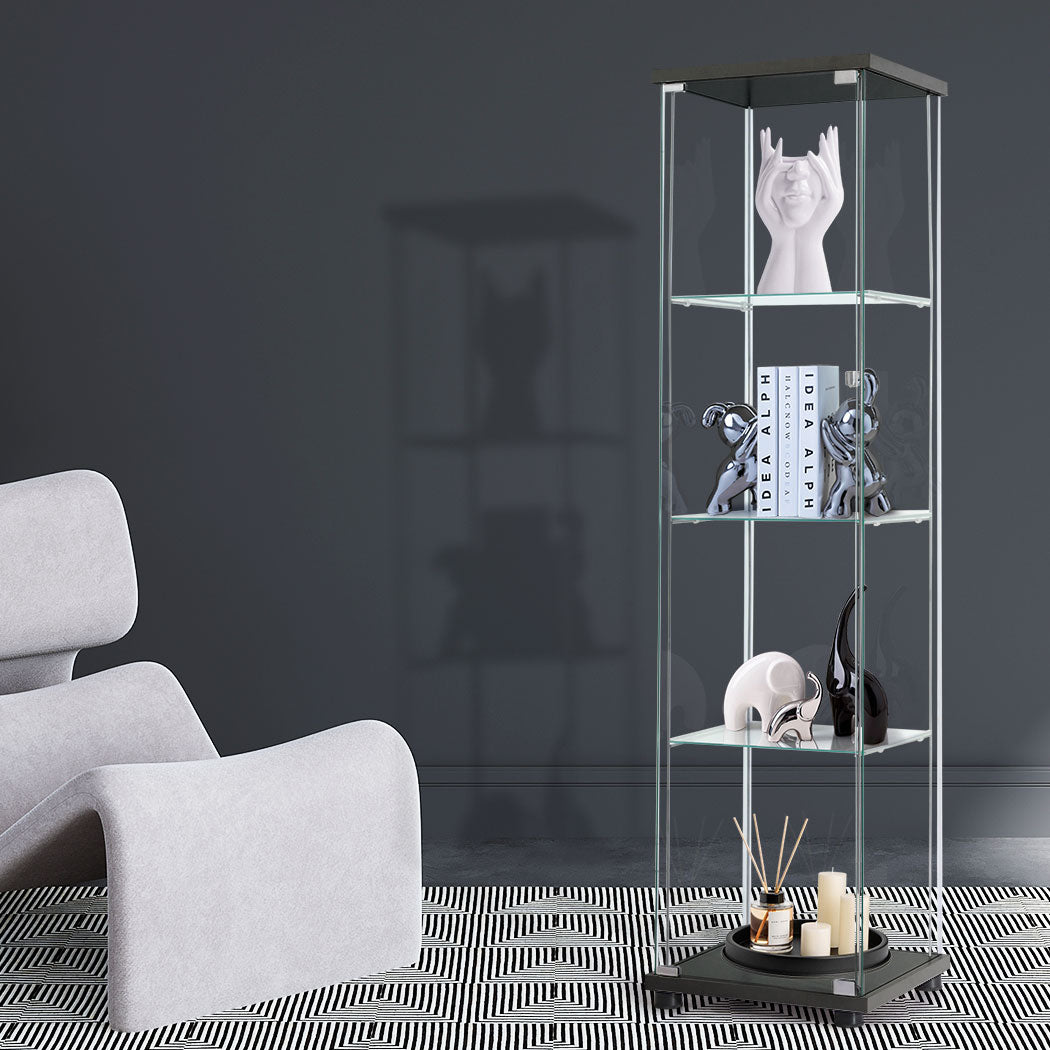 Contemporary Display Storage Cabinet Glass Black  High Back Support