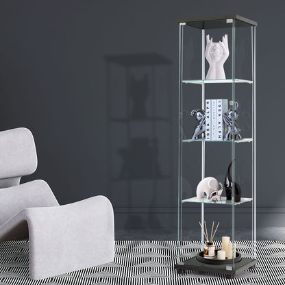 Contemporary Display Storage Cabinet Glass Black  High Back Support