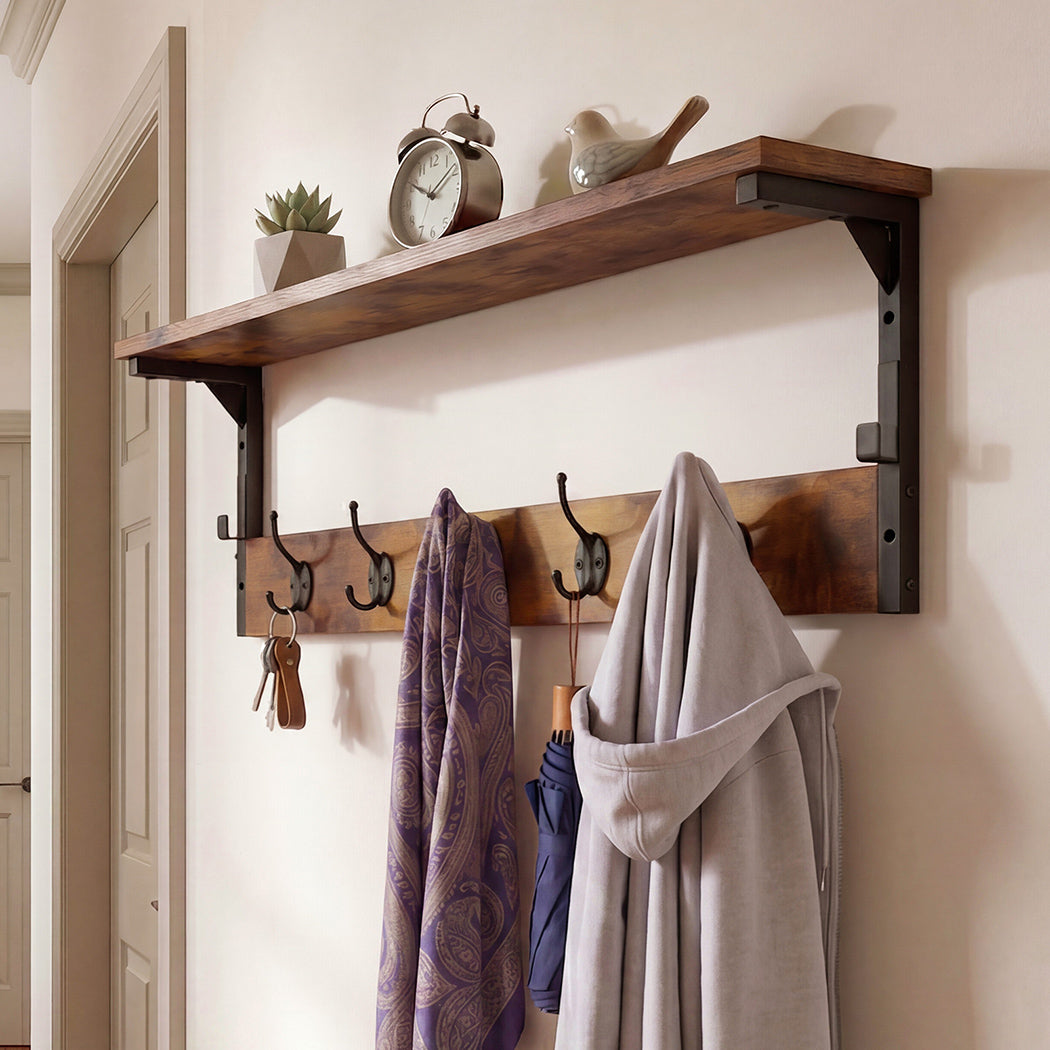 Wall Mounted Coat Rack Shelf 7 Hooks | HomeAndLiving