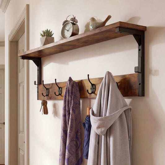 Wall Mounted Coat Rack Shelf 7 Hooks | HomeAndLiving