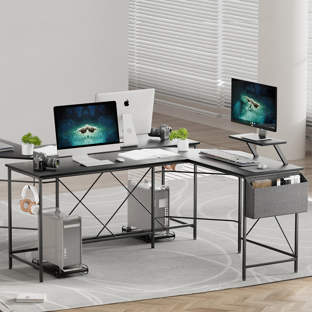 Compact Computer Desk Corner Desk Black  Adjustable Height Classic