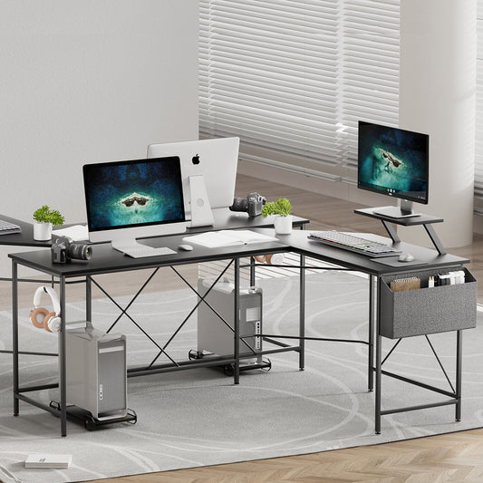 Compact Computer Desk Corner Desk Black  Adjustable Height Classic
