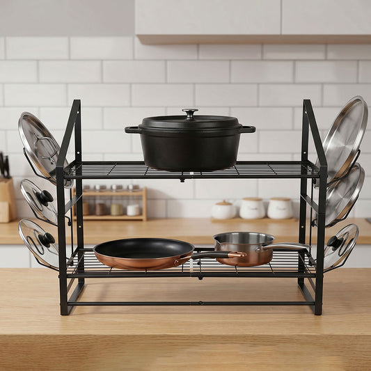 Pot Rack Wall Mounted 2 Tier Hanging Cookware Organizer 20 Hooks Pan Rack