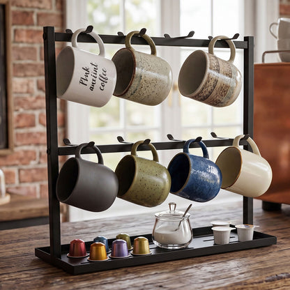 Levede Mug Rack 2 Tier 16 Hook Metal Coffee Cup Holder Stand Organizer Kitchen