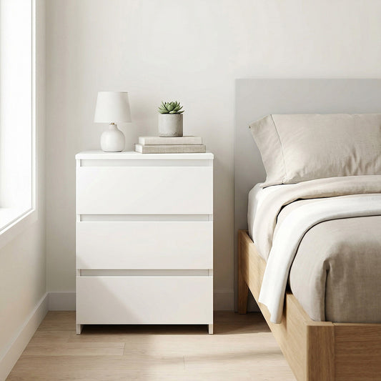 Bedside Table 3 Drawers White 45x35x61cm