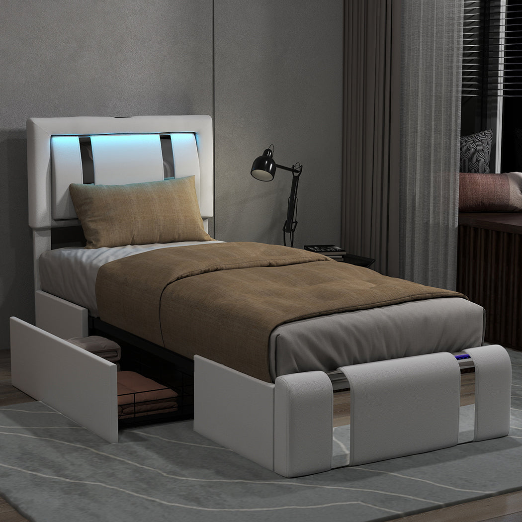 White bed frame 201x95x112cm