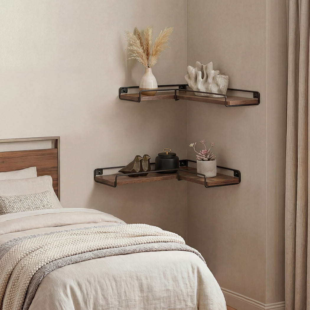 Floating Corner Wall Shelves 2pc Display Storage | HomeAndLiving