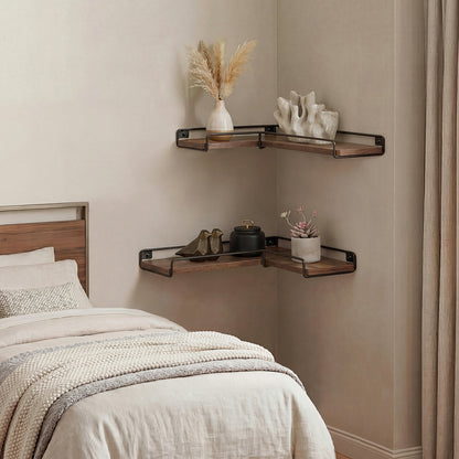 Floating Corner Wall Shelves 2pc Display Storage | HomeAndLiving