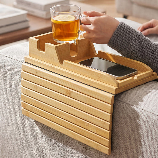 Levede Bamboo Sofa Arm Tray Cup Holder Detachable Couch Side Table Non-Slip - 7