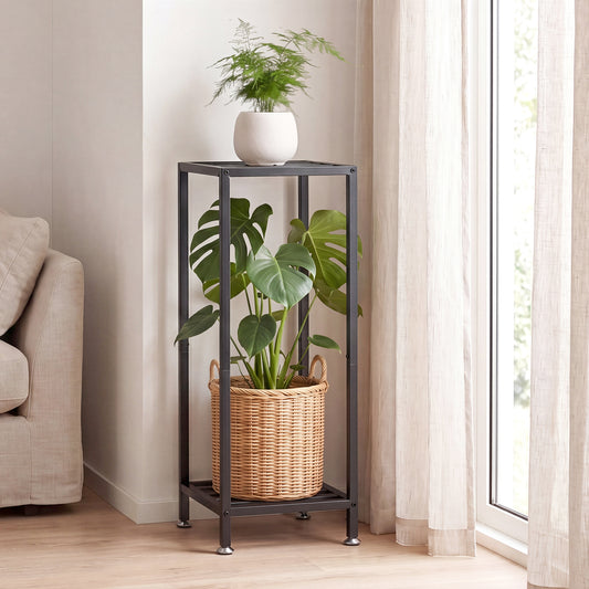 Metal Plant Stand 76cm Tall 2 Tier Indoor Corner Shelf Black Display Rack