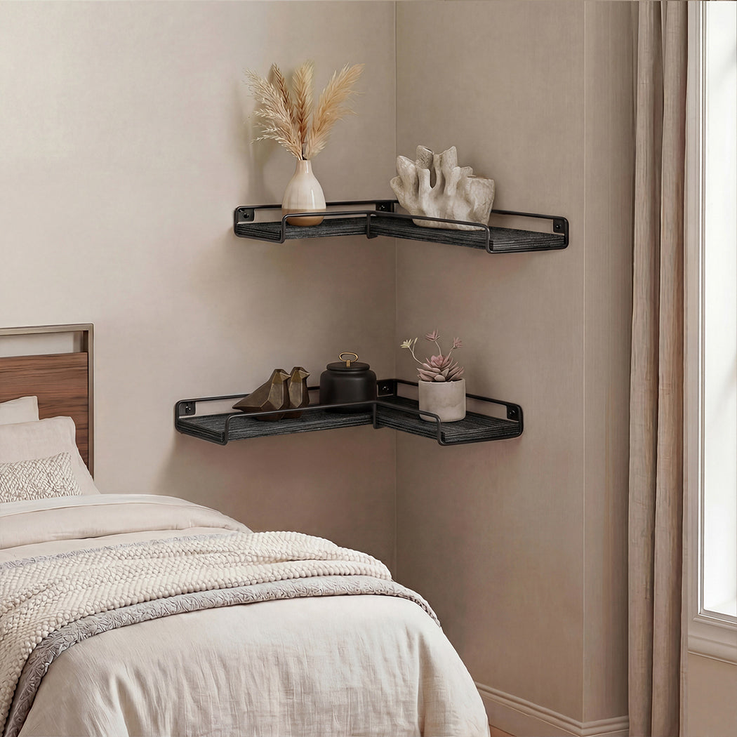 Floating Corner Wall Shelves 2 Pack Black | HomeAndLiving