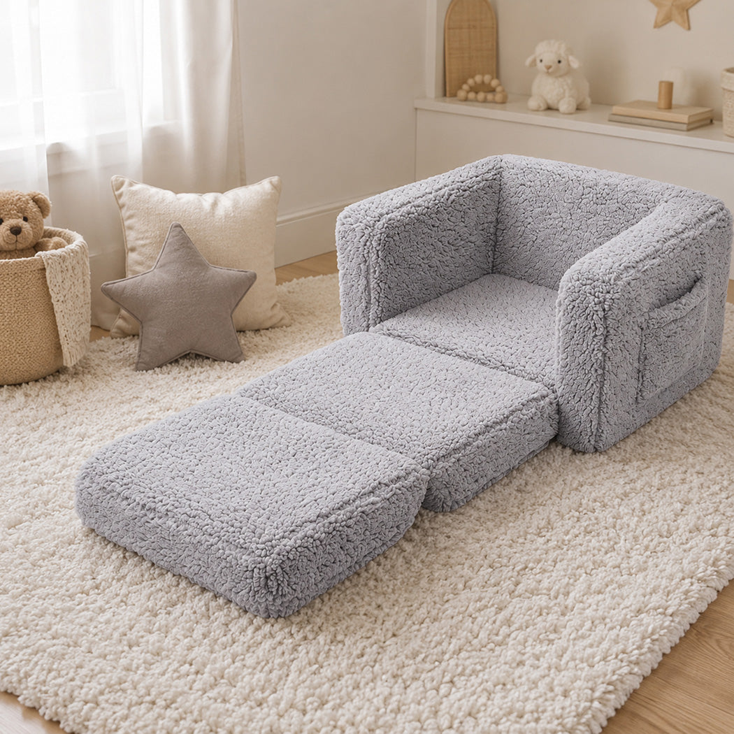 Kids Sofa Fold Out Couch Grey 59.5x43.2x43.2cm