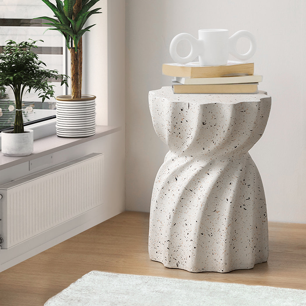 Ergonomic Side Table End Terrazzo Hourglass  Wood Finish Classic