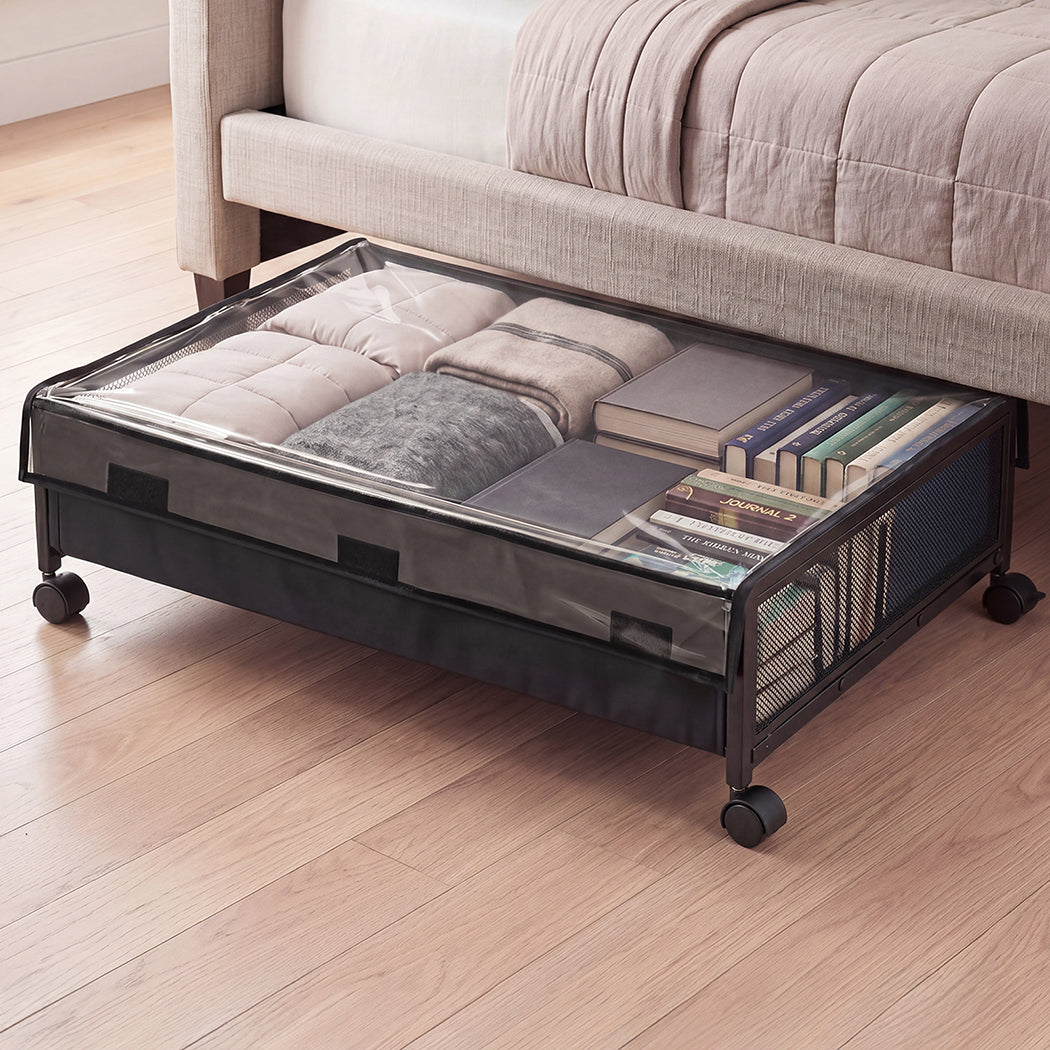 Levede 2Pcs Under Bed Storage Box Wheels Clothes Organizer Dustproof 48L