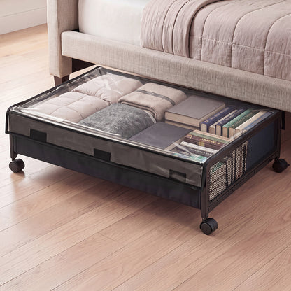 Levede 2Pcs Under Bed Storage Box Wheels Clothes Organizer Dustproof 48L