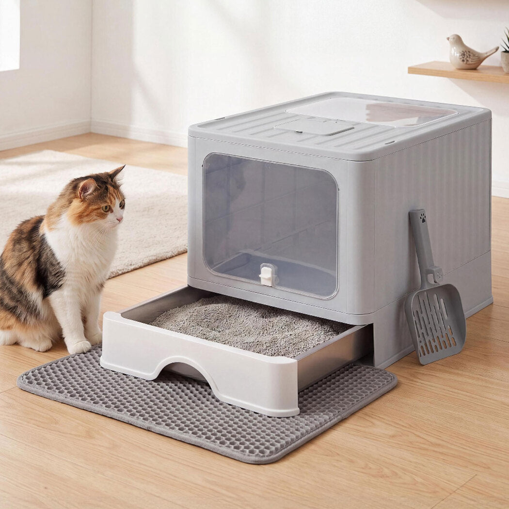 Stainless Steel Enclosed Cat Litter Box Grey 49x38x36cm
