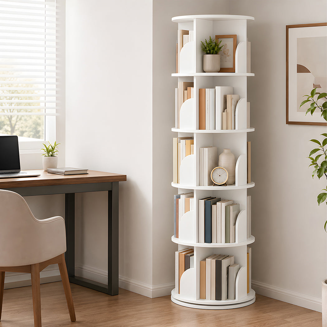 Rotating Bookshelf 5 Tier Storage 46x46x158cm
