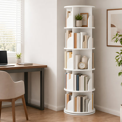 Rotating Bookshelf 5 Tier Storage 46x46x158cm