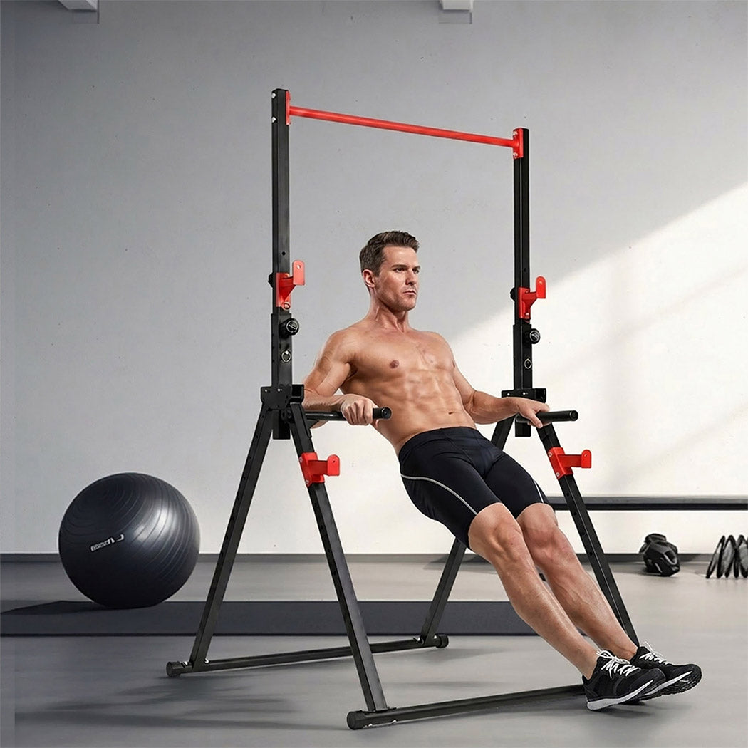 Centra Foldable Power Tower Pull Up Dip Station Adjustable Height Home Gym 220kg