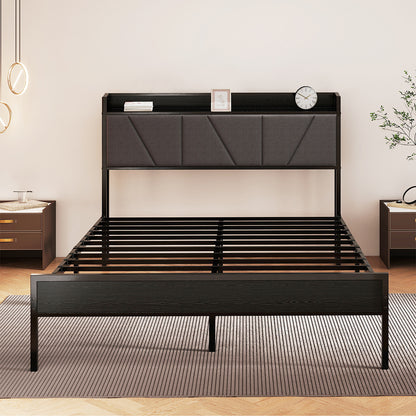 Double Bed Frame Grey Steel 190x137cm