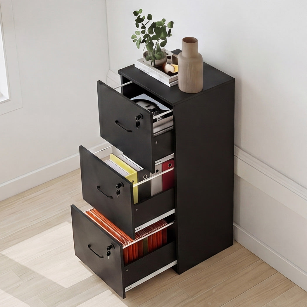 Levede File Cabinet 3 Lockable Drawers Modern Document Organiser Home Office