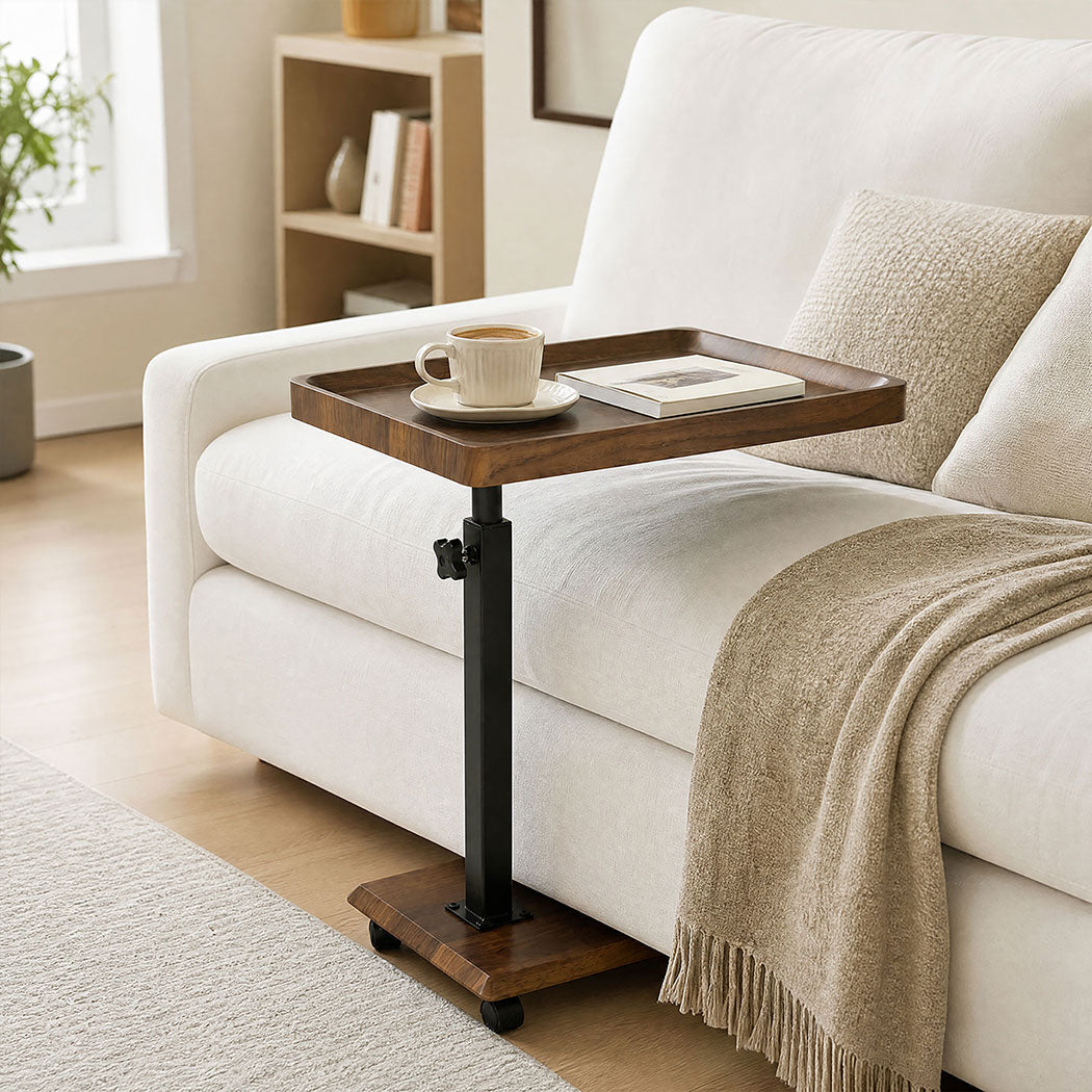 Levede C Shaped Side Table Height Adjustable Rolling 360° Swivel Top End Table