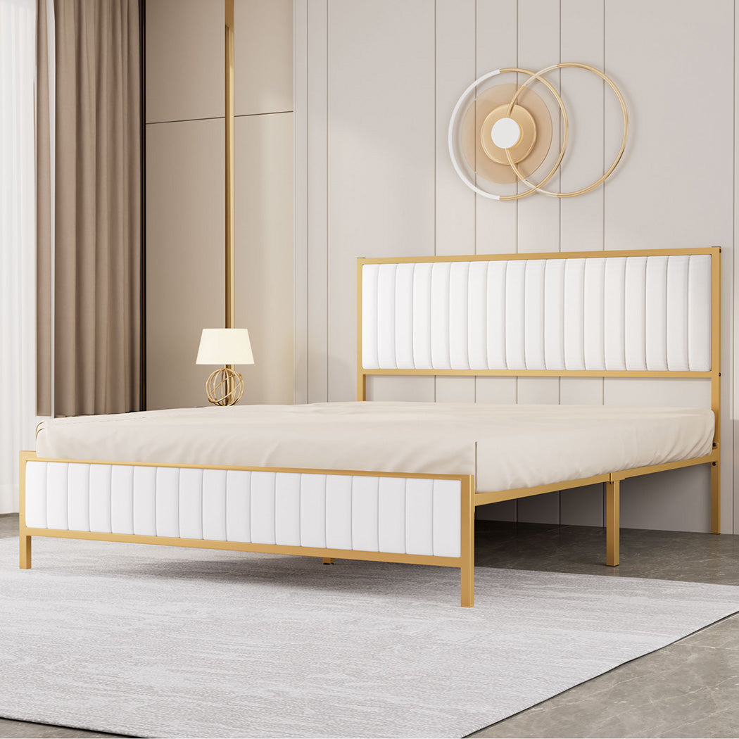 Premium Metal Bed Frame Under Bed Storage Double Beige  Durable Frame