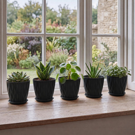 Plant Pots 5 Pcs 8 Inchs Plastic Planter Pots with Drainage Saucers Black