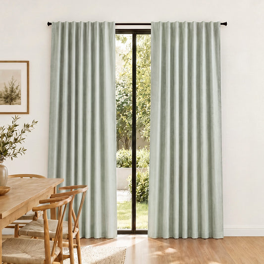 Blackout Curtains 2 Panels Thermal Linen Look Blockout Drapes  Green