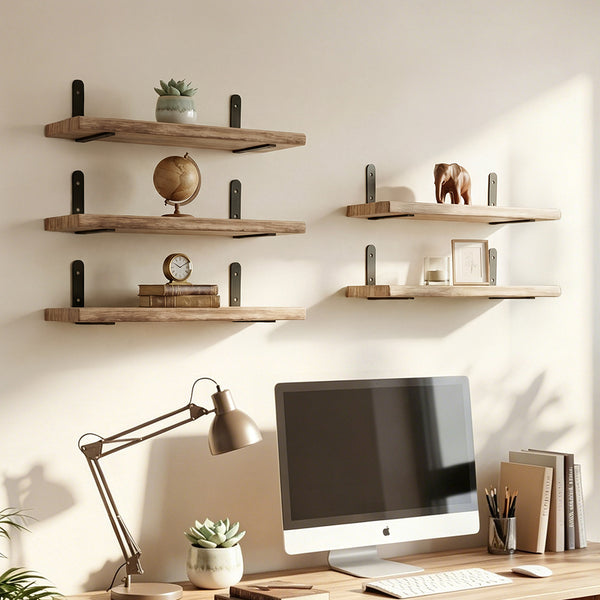  Floating Wall Shelves 5 Pack Rustic Wood Display | HomeAndLiving