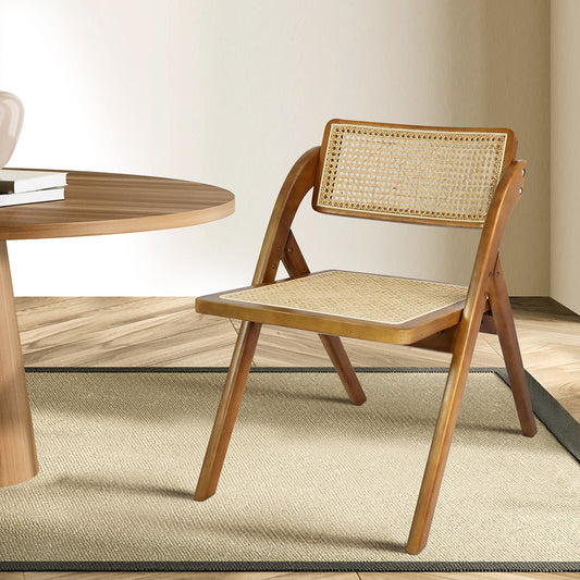 Premium 2X Foldable Rattan Dining Chairs Walnut  Wood Finish