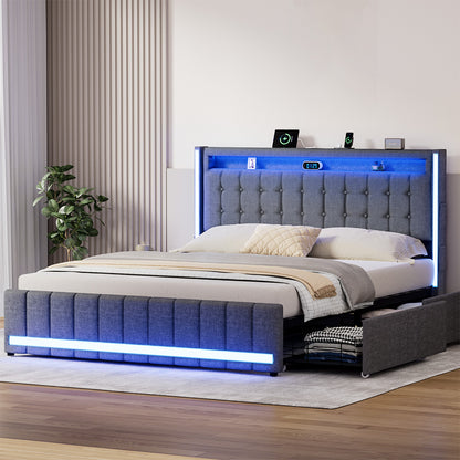 Cozy Double Bed Frame  High Back Support Classic Durable Compact