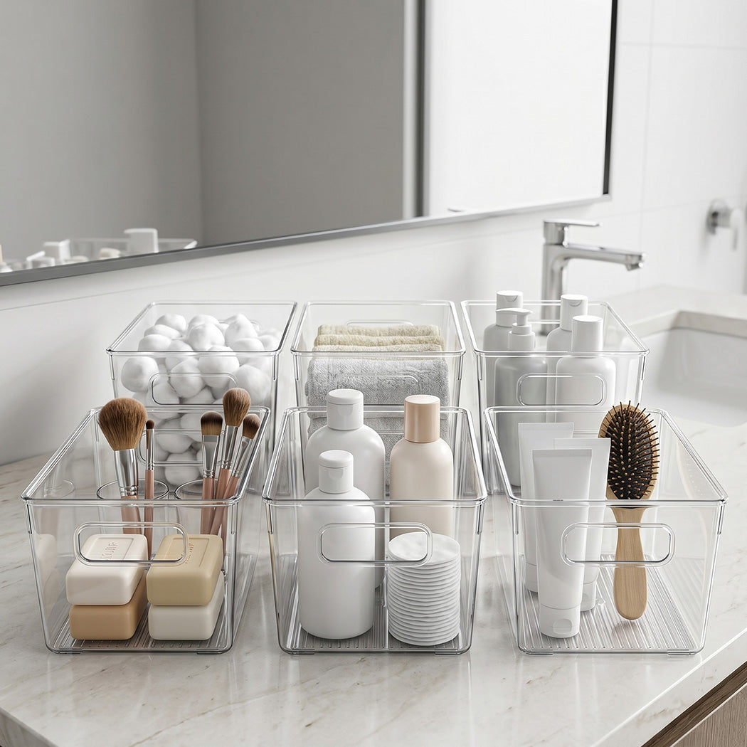 Toque Clear Plastic Storage Bins 6PCS Pantry Fridge Organizer Boxes Handles