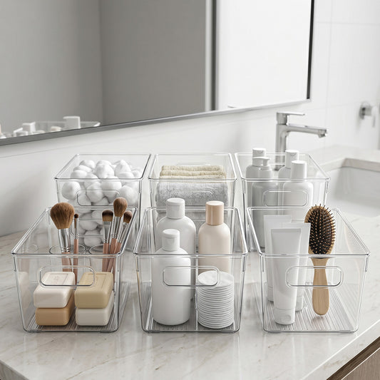Clear Plastic Storage Bins 6PCS Pantry Fridge Organizer Boxes Handles