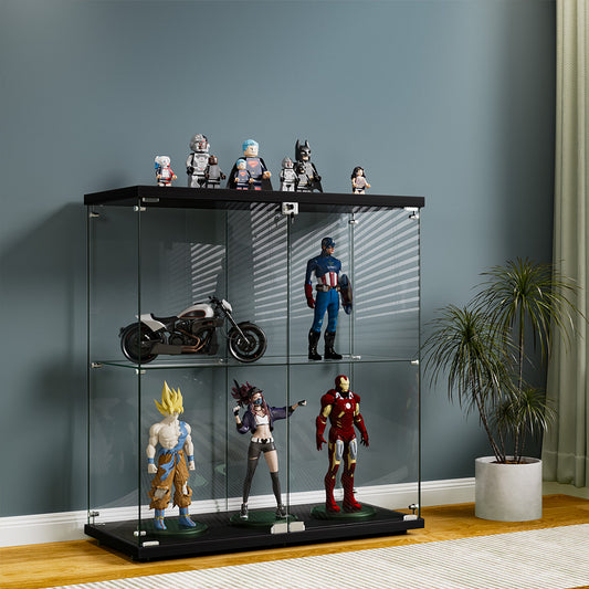 Luxury Glass Display Cabinet Lockable Collections Storage 2 Tier