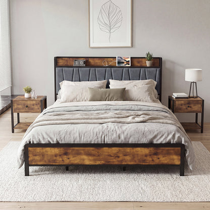 King Bed Frame Industrial Storage 220x183x105cm