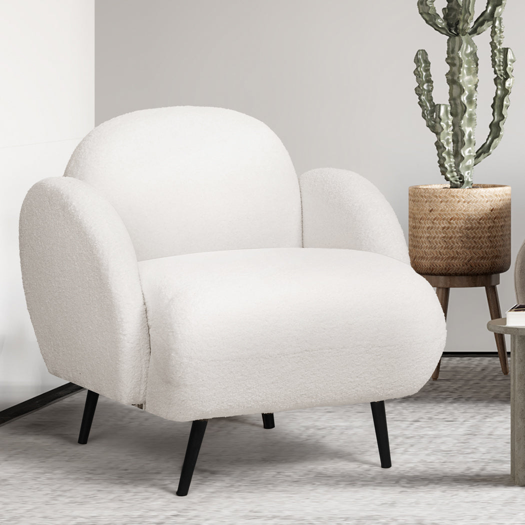 Stylish Sofa Chair Fleece Upholstered Single White  Adjustable Height