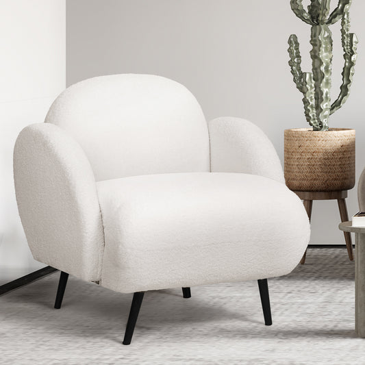 Stylish Sofa Chair Fleece Upholstered Single White  Adjustable Height