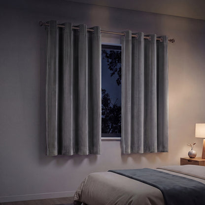 Marlow Velvet Blackout Curtains 2-Panel Room Darkening Eyelet Curtains Grey