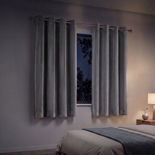 Marlow Velvet Blackout Curtains 2-Panel Room Darkening Eyelet Curtains Grey - 7