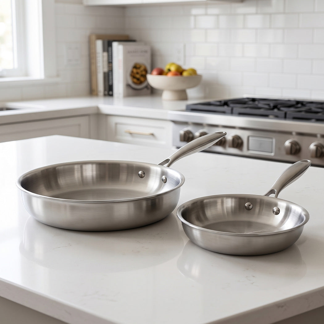 Stainless Steel Frying Pan Set Tri Ply 49x28x6cm