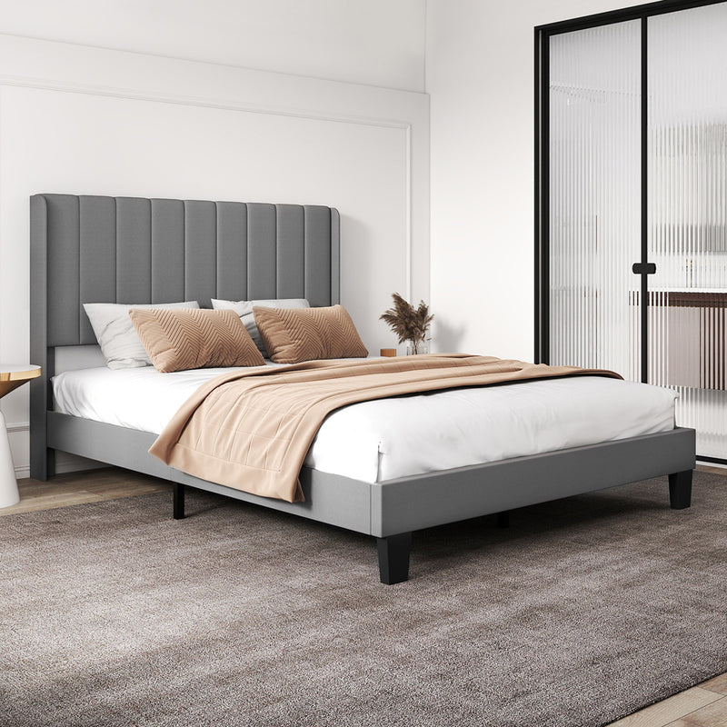 Queen Bed Frame Grey Upholstered 203.7x153x103cm