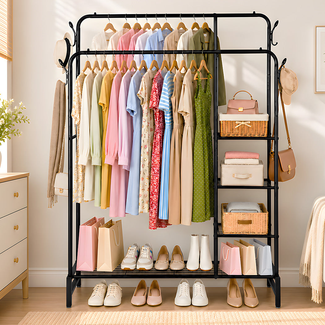 Double Rail Clothes Rack Black 122x42x160cm
