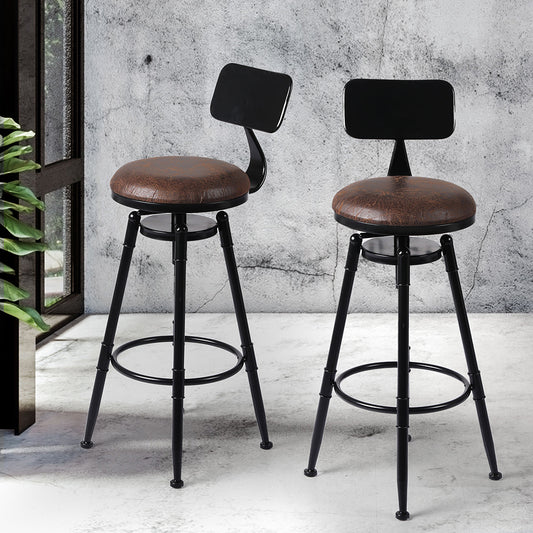 Premium 2x Bar Stool Kitchen Wooden PU  Adjustable Height Classic