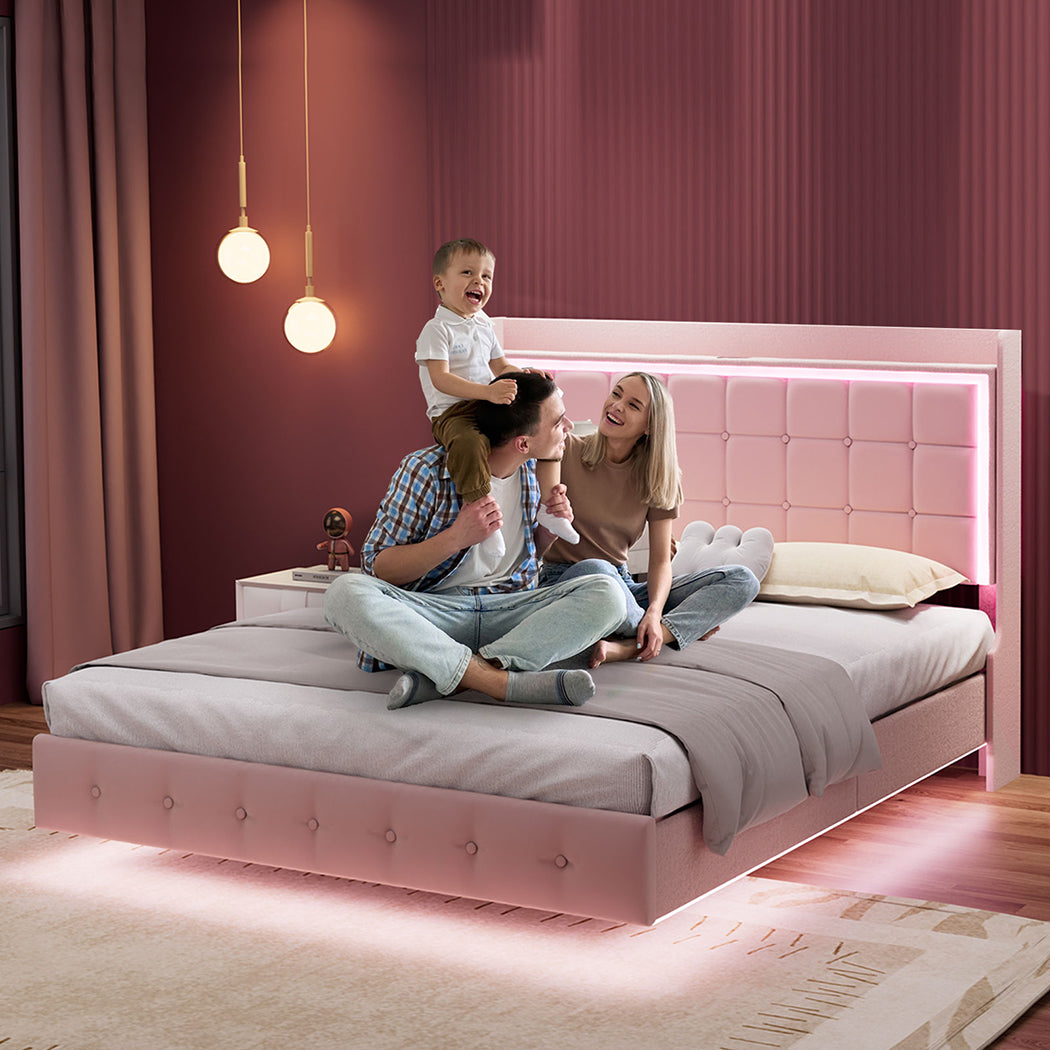 Contemporary Double Floating Bed Frame  High Back Support Classic