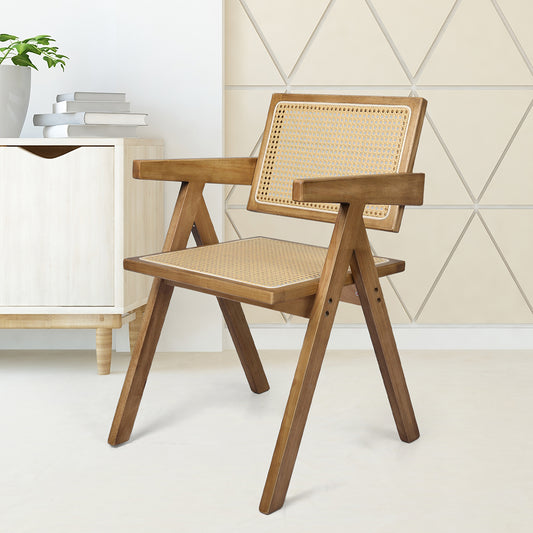 Compact 4x Dining Chair Solid Wood Rattan  Space-Saving Design