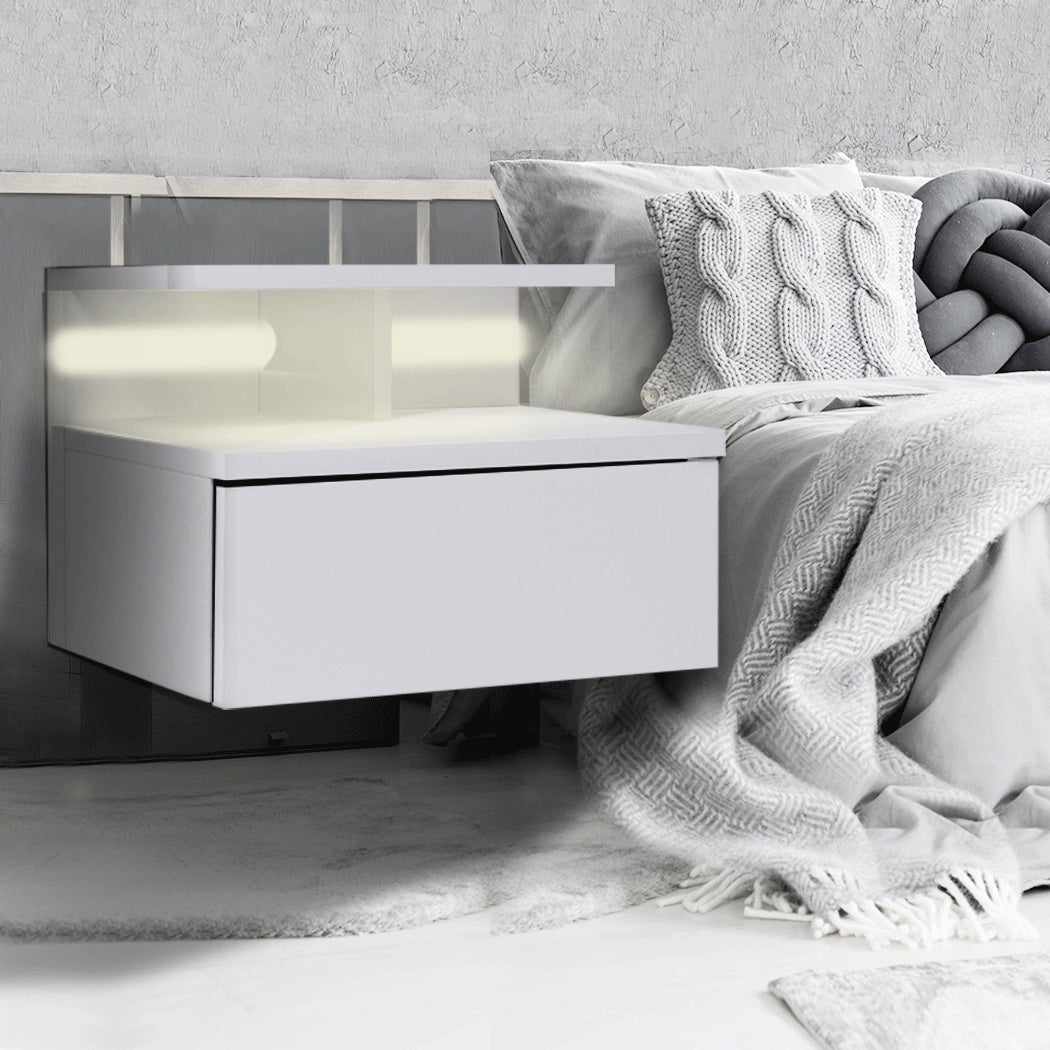 Compact 2x Bedside Tables Side Table White  Wood Finish Classic